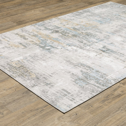 8 x 10 Grey Gold Blue Beige & Green Power Loom Stain Resistant Rug