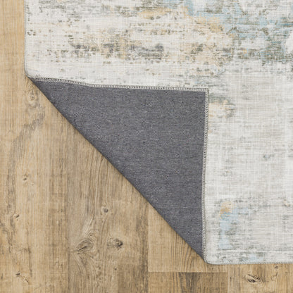 8 x 10 Grey Gold Blue Beige & Green Power Loom Stain Resistant Rug