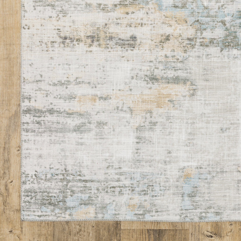 8 x 10 Grey Gold Blue Beige & Green Power Loom Stain Resistant Rug