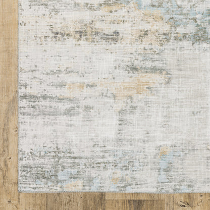 8 x 10 Grey Gold Blue Beige & Green Power Loom Stain Resistant Rug