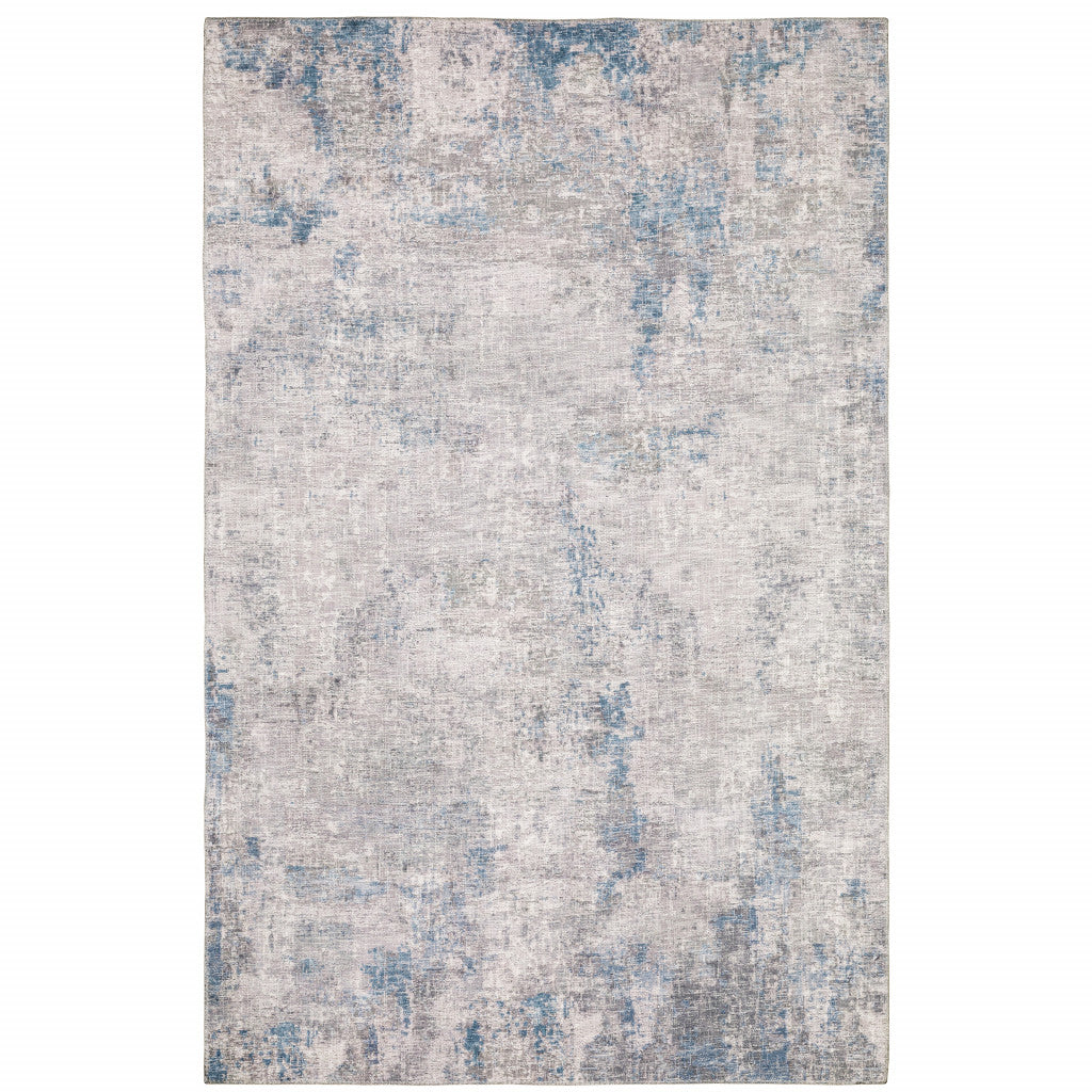 8 x 10 Grey & Blue Power Loom Stain Resistant Rug