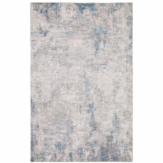 8 x 10 Grey & Blue Power Loom Stain Resistant Rug