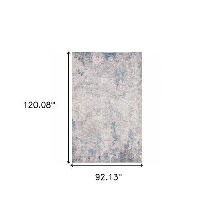 8 x 10 Grey & Blue Power Loom Stain Resistant Rug