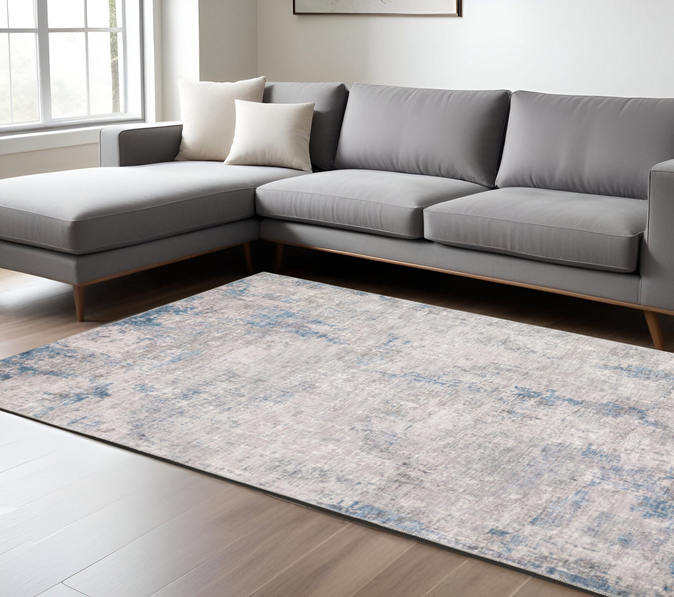 8 x 10 Grey & Blue Power Loom Stain Resistant Rug