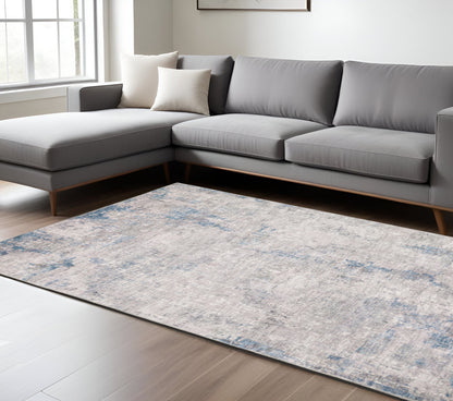8 x 10 Grey & Blue Power Loom Stain Resistant Rug