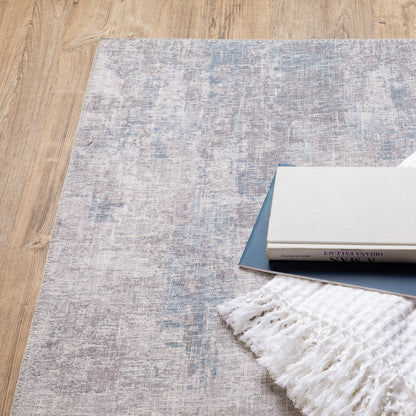 8 x 10 Grey & Blue Power Loom Stain Resistant Rug