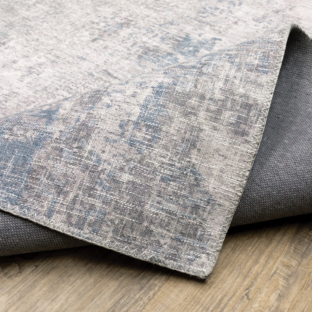 8 x 10 Grey & Blue Power Loom Stain Resistant Rug