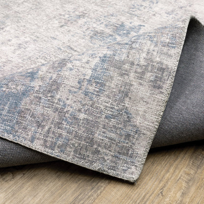 8 x 10 Grey & Blue Power Loom Stain Resistant Rug