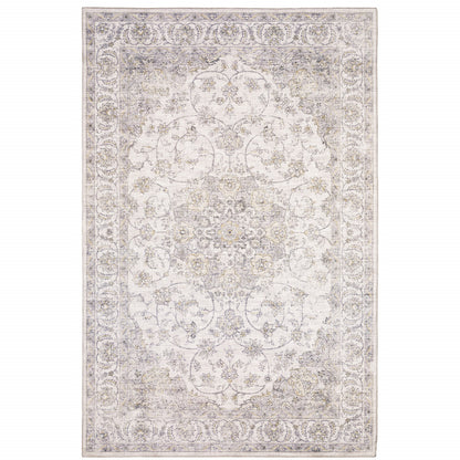 8 x 10 Beige Gold & Grey Oriental Power Loom Stain Resistant Rug