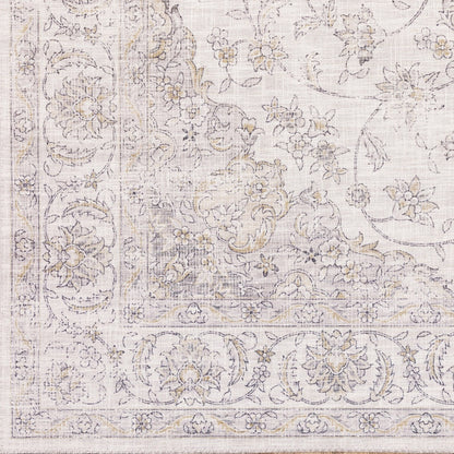 8 x 10 Beige Gold & Grey Oriental Power Loom Stain Resistant Rug