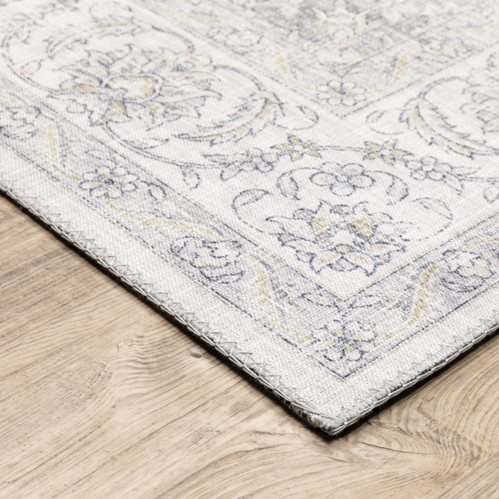 8 x 10 Beige Gold & Grey Oriental Power Loom Stain Resistant Rug