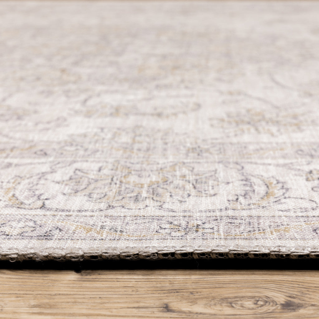 8 x 10 Beige Gold & Grey Oriental Power Loom Stain Resistant Rug