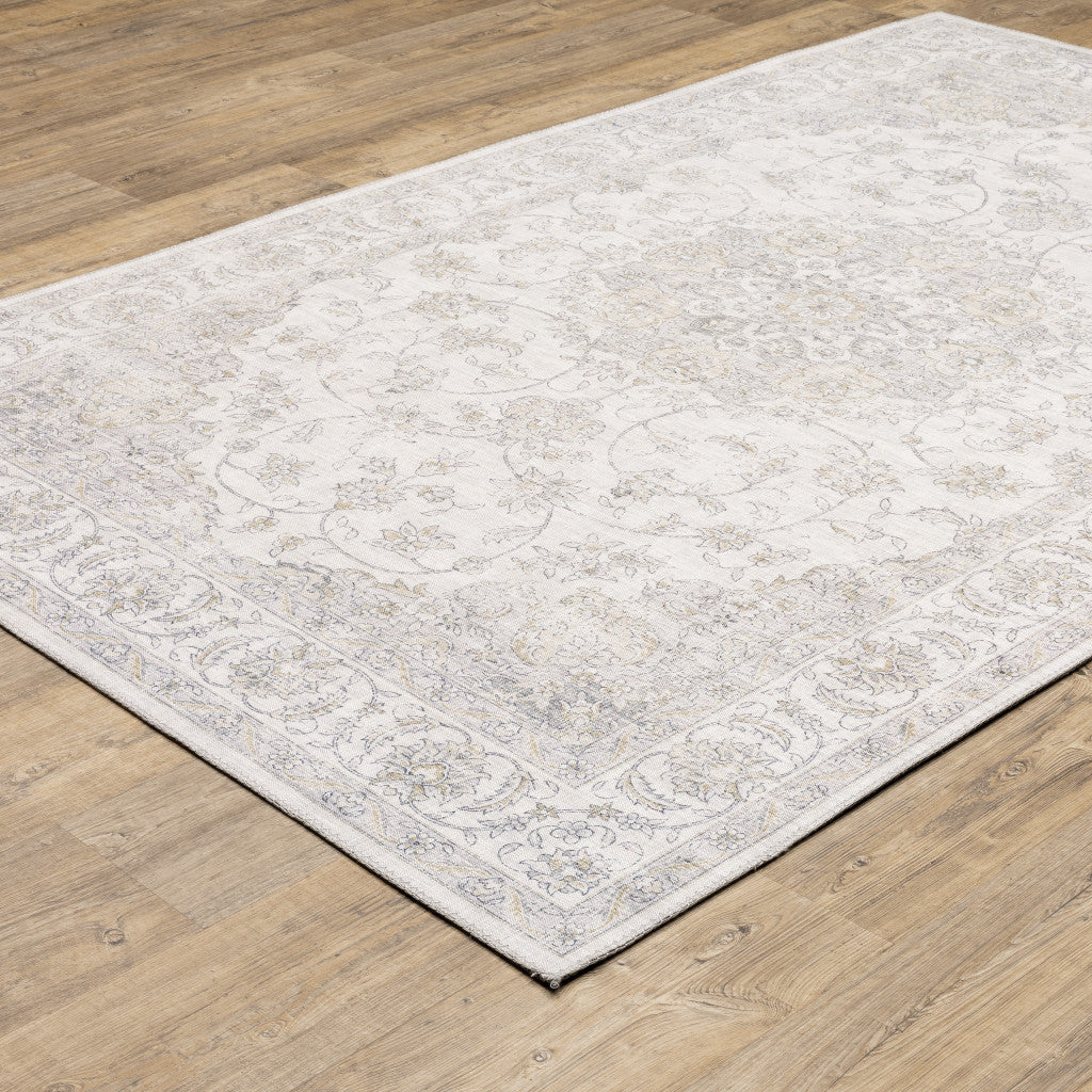 8 x 10 Beige Gold & Grey Oriental Power Loom Stain Resistant Rug
