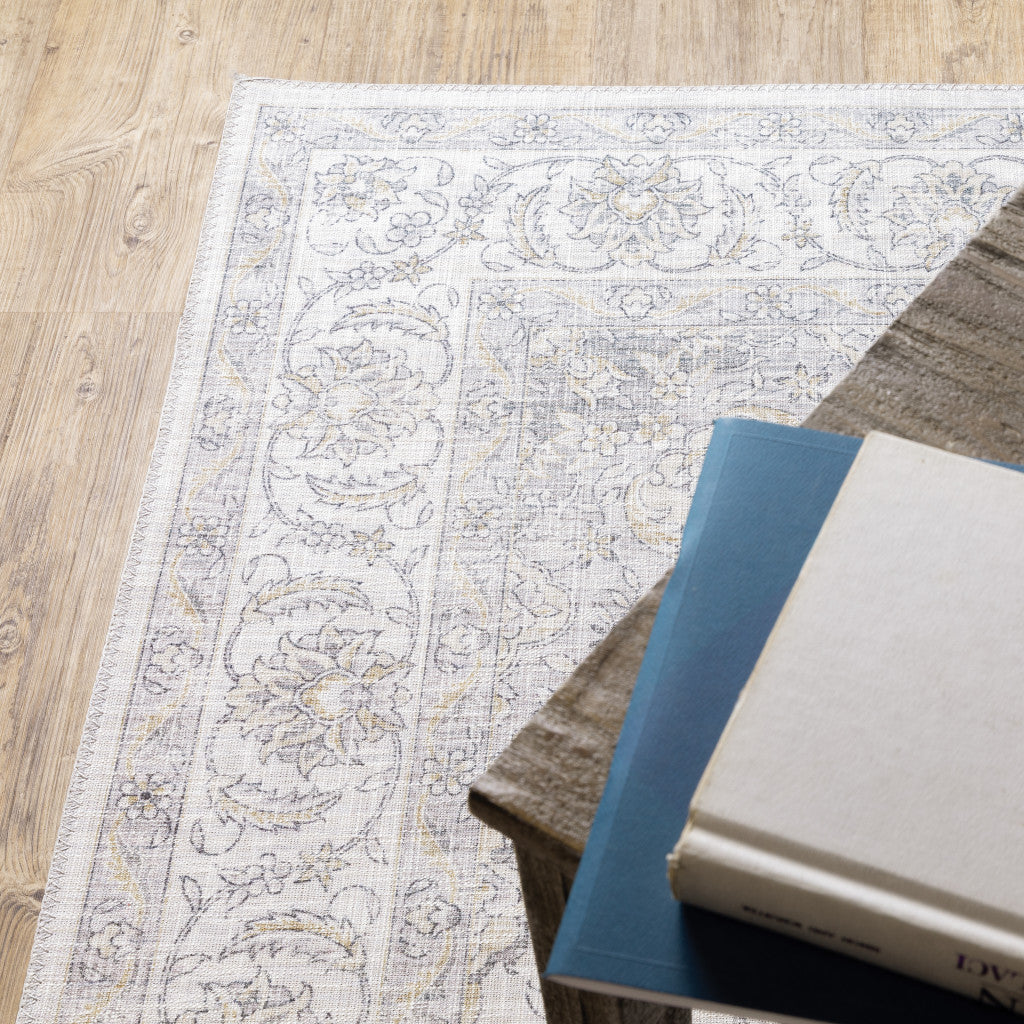 8 x 10 Beige Gold & Grey Oriental Power Loom Stain Resistant Rug