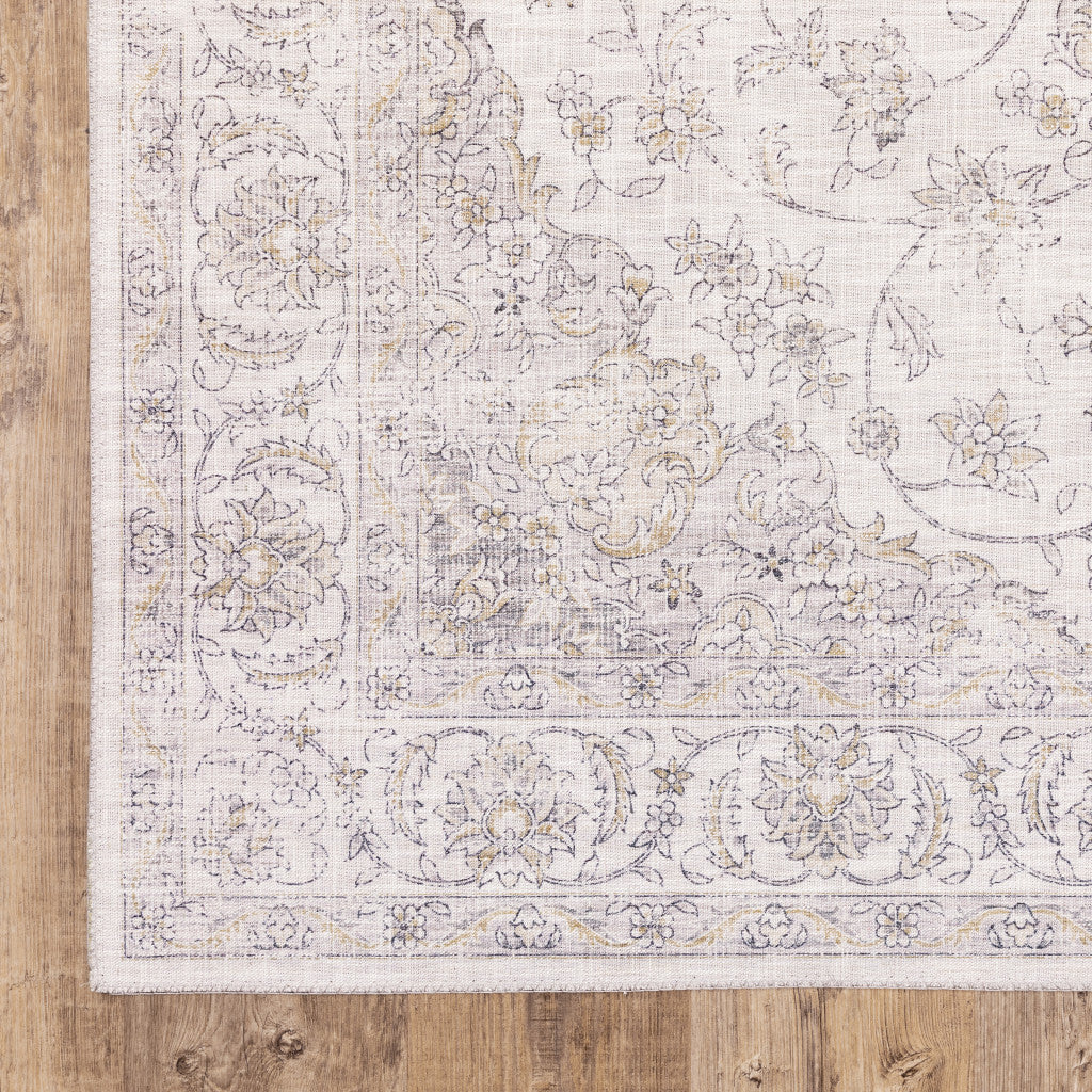 8 x 10 Beige Gold & Grey Oriental Power Loom Stain Resistant Rug