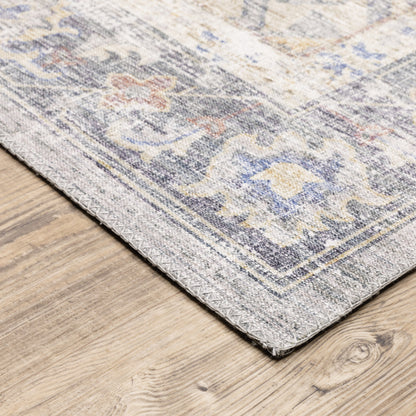 8 x 10 Blue Gold Grey Orange Yellow & Purple Oriental Power Loom Stain Resistant Rug
