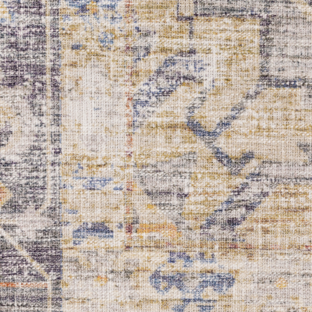 8 x 10 Blue Gold Grey Orange Yellow & Purple Oriental Power Loom Stain Resistant Rug