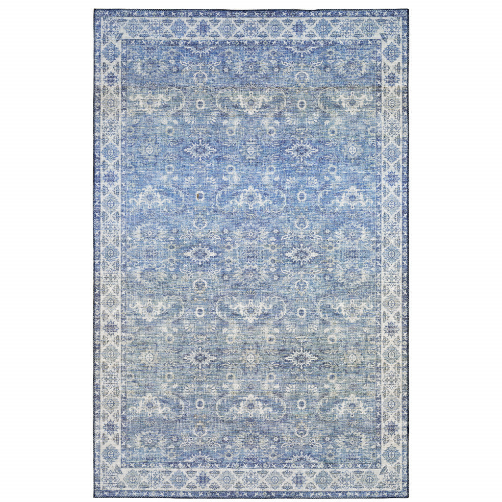 8 x 10 Blue & Grey Oriental Power Loom Stain Resistant Rug