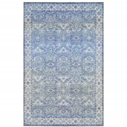 8 x 10 Blue & Grey Oriental Power Loom Stain Resistant Rug