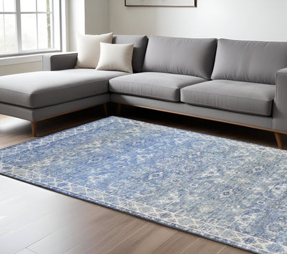 8 x 10 Blue & Grey Oriental Power Loom Stain Resistant Rug