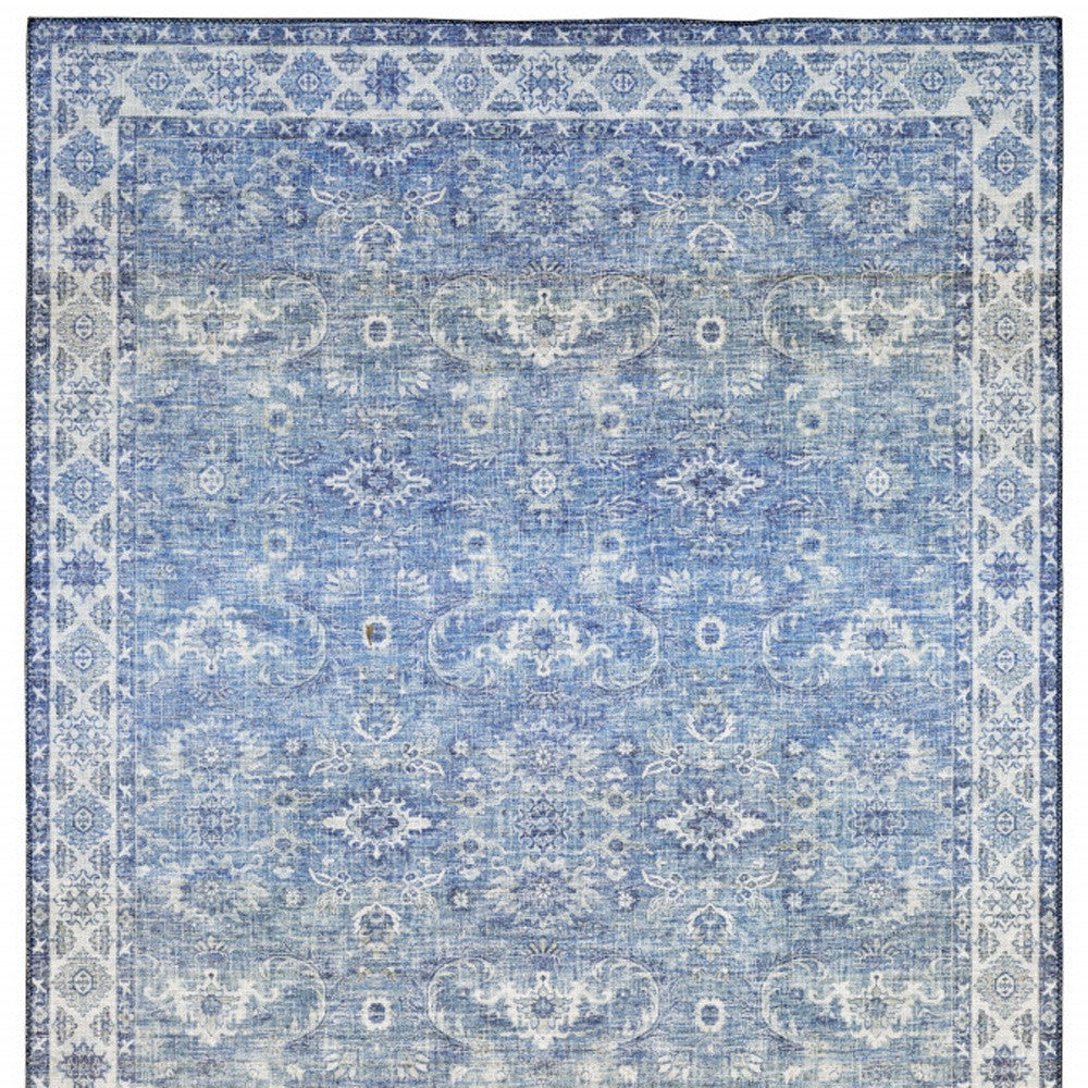 8 x 10 Blue & Grey Oriental Power Loom Stain Resistant Rug