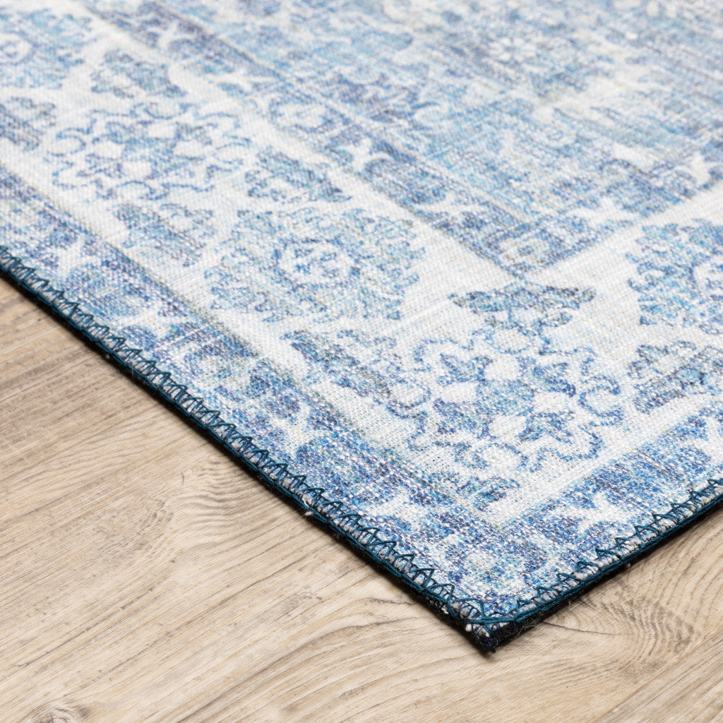 8 x 10 Blue & Grey Oriental Power Loom Stain Resistant Rug