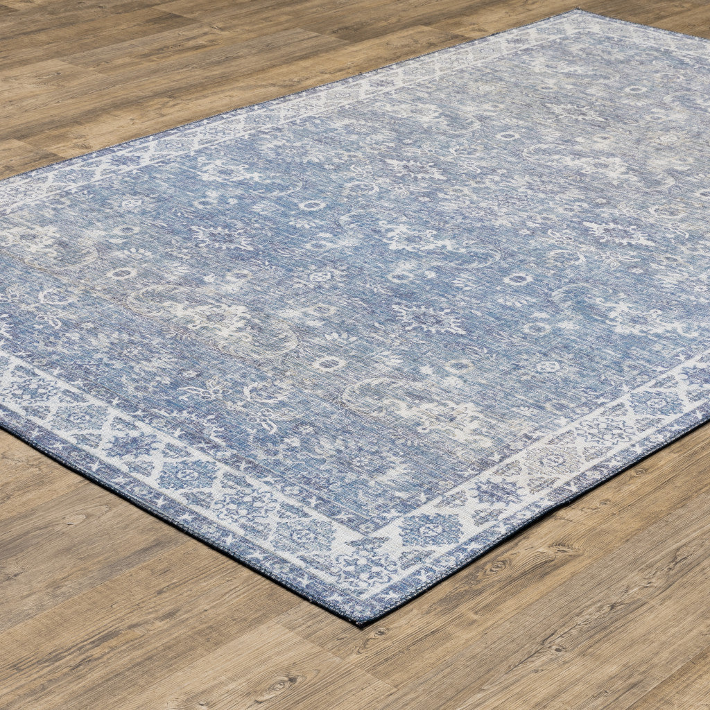 8 x 10 Blue & Grey Oriental Power Loom Stain Resistant Rug