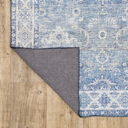 8 x 10 Blue & Grey Oriental Power Loom Stain Resistant Rug