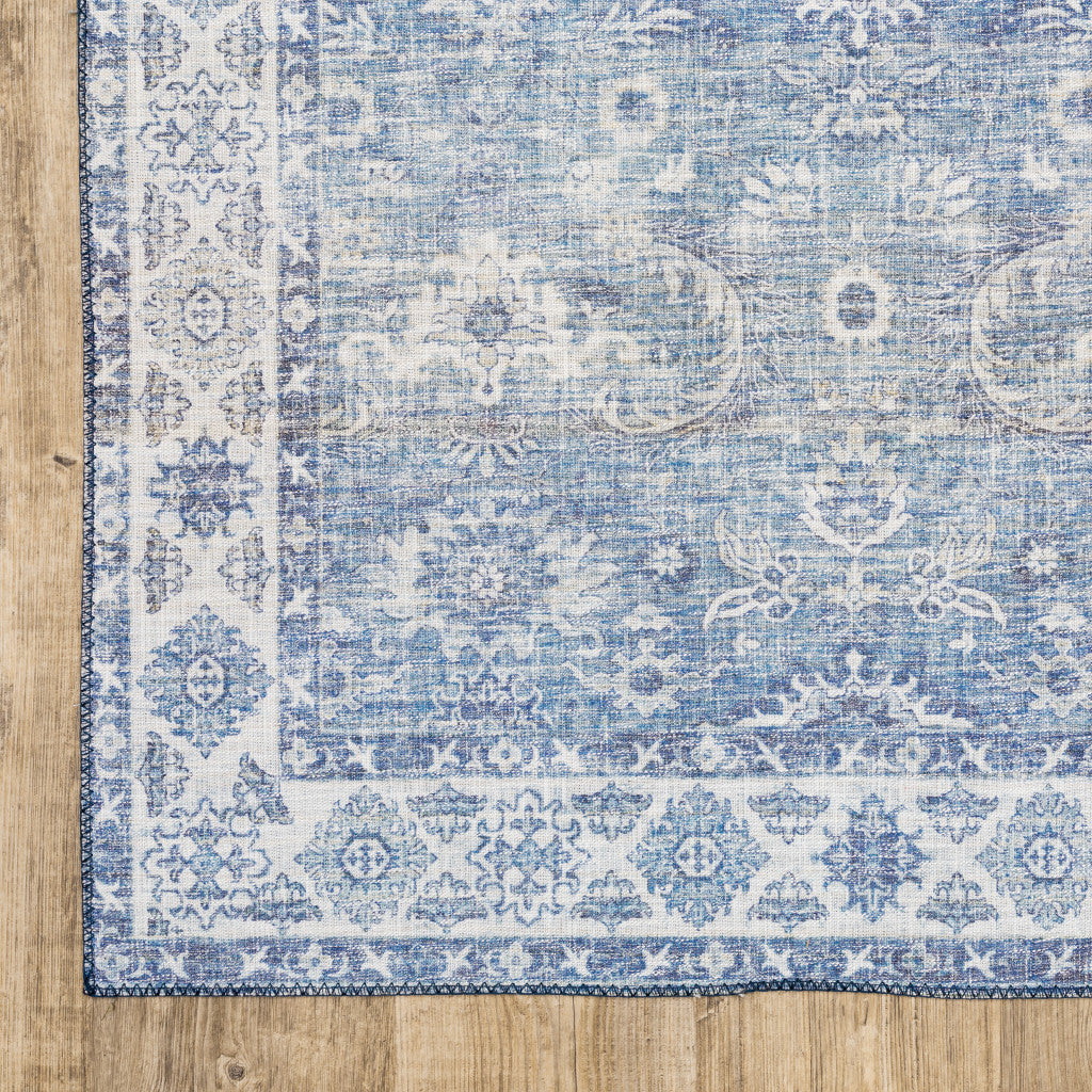 8 x 10 Blue & Grey Oriental Power Loom Stain Resistant Rug