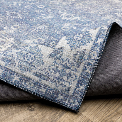 8 x 10 Blue & Grey Oriental Power Loom Stain Resistant Rug