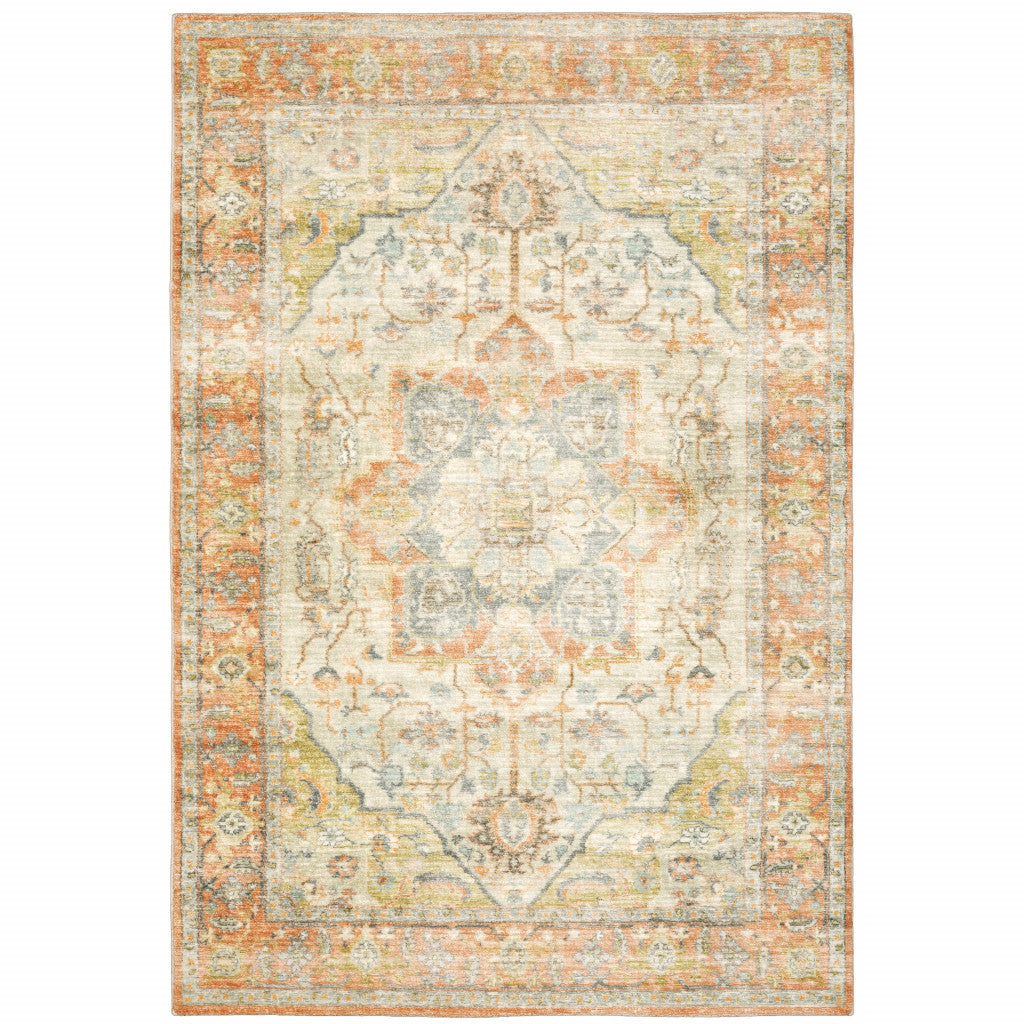 8 x 10 Orange Silver Gold & Grey Power Loom Stain Resistant Rug