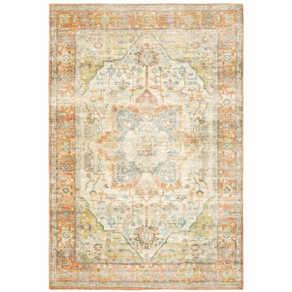 8 x 10 Orange Silver Gold & Grey Power Loom Stain Resistant Rug