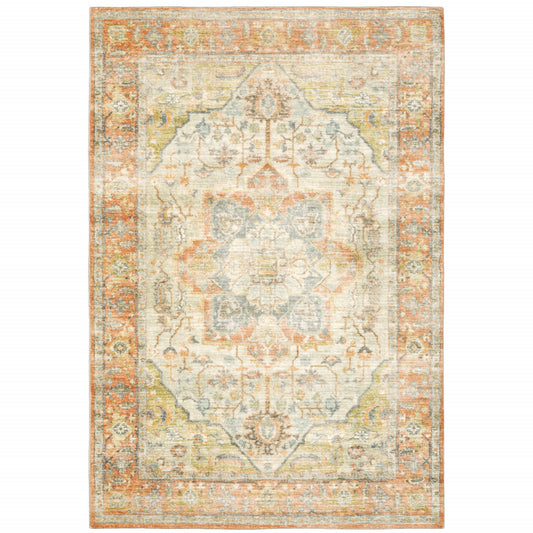 8 x 10 Orange Silver Gold & Grey Power Loom Stain Resistant Rug