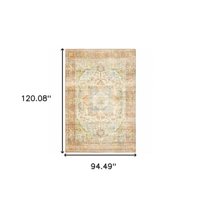 8 x 10 Orange Silver Gold & Grey Power Loom Stain Resistant Rug