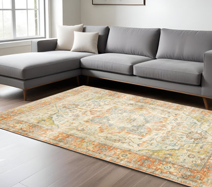 8 x 10 Orange Silver Gold & Grey Power Loom Stain Resistant Rug