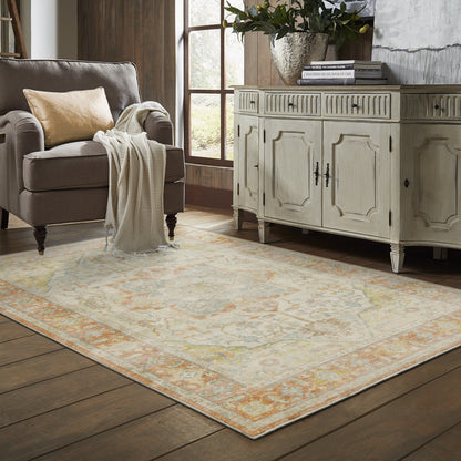 8 x 10 Orange Silver Gold & Grey Power Loom Stain Resistant Rug