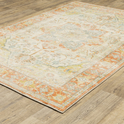 8 x 10 Orange Silver Gold & Grey Power Loom Stain Resistant Rug
