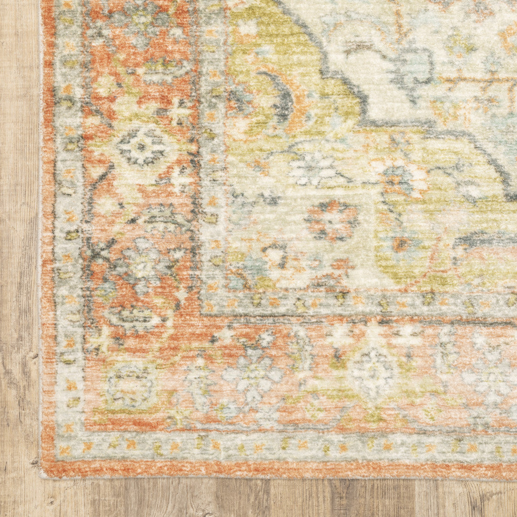 8 x 10 Orange Silver Gold & Grey Power Loom Stain Resistant Rug