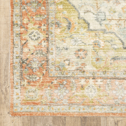 8 x 10 Orange Silver Gold & Grey Power Loom Stain Resistant Rug