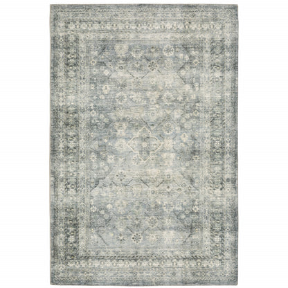 8 x 10 Blue Ivory & Grey Oriental Power Loom Stain Resistant Rug