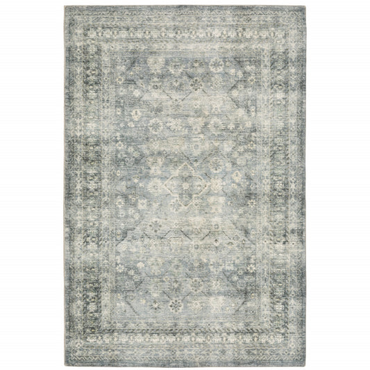 8 x 10 Blue Ivory & Grey Oriental Power Loom Stain Resistant Rug