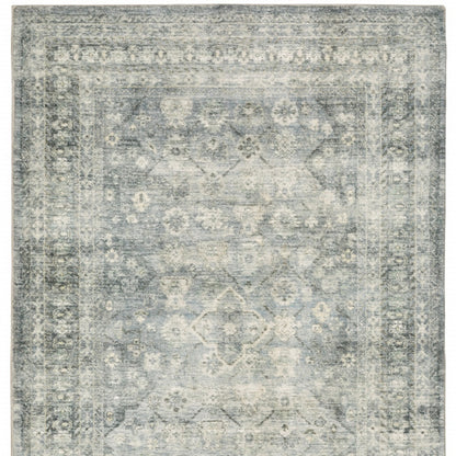 8 x 10 Blue Ivory & Grey Oriental Power Loom Stain Resistant Rug