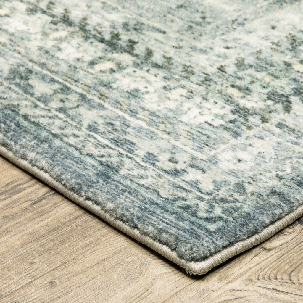 8 x 10 Blue Ivory & Grey Oriental Power Loom Stain Resistant Rug