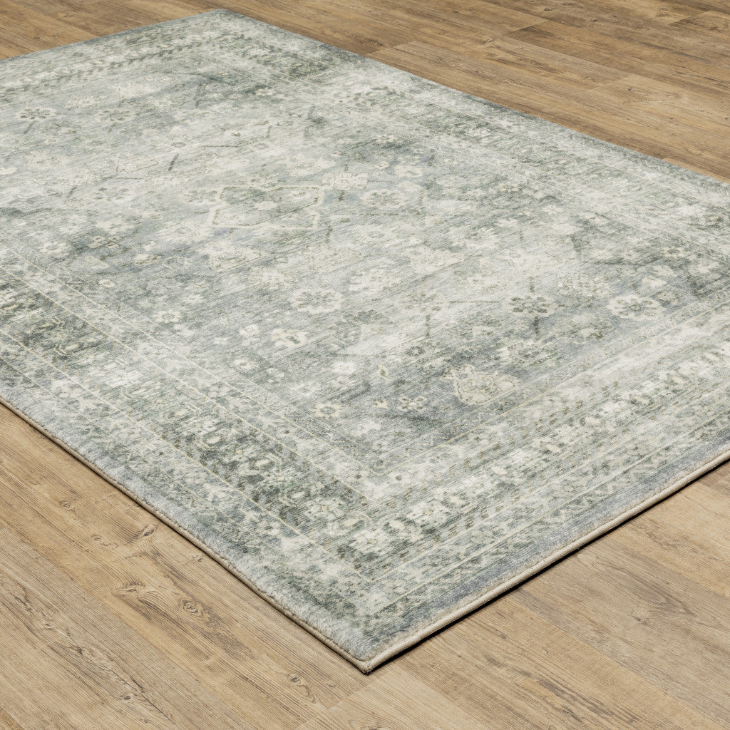 8 x 10 Blue Ivory & Grey Oriental Power Loom Stain Resistant Rug