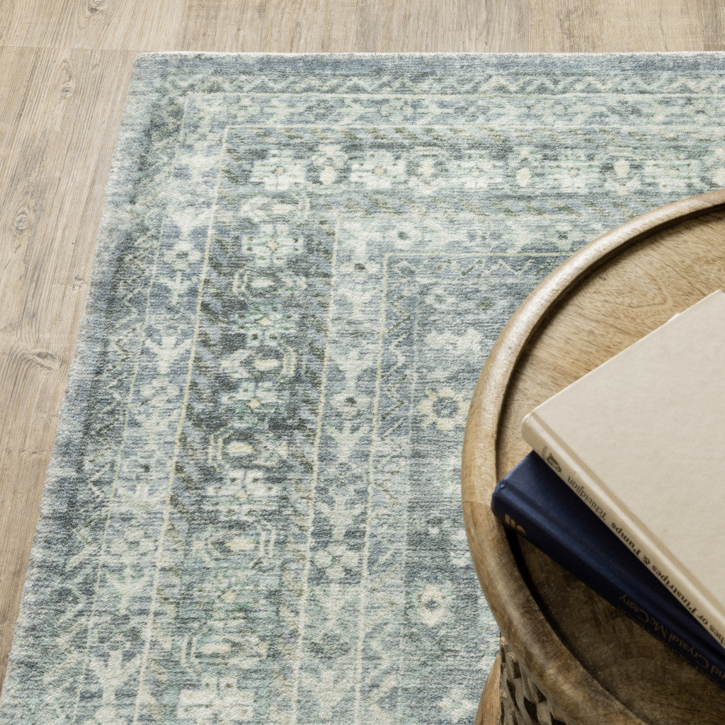 8 x 10 Blue Ivory & Grey Oriental Power Loom Stain Resistant Rug