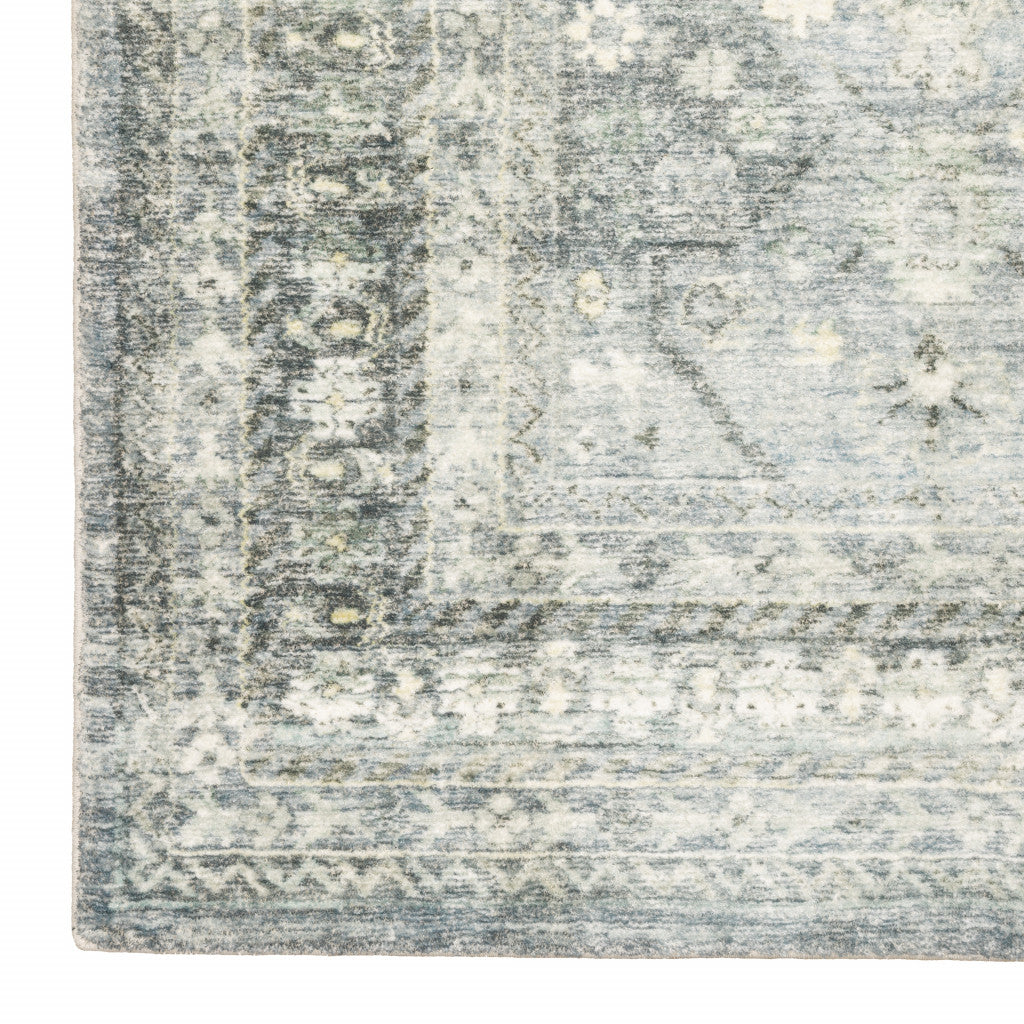 8 x 10 Blue Ivory & Grey Oriental Power Loom Stain Resistant Rug