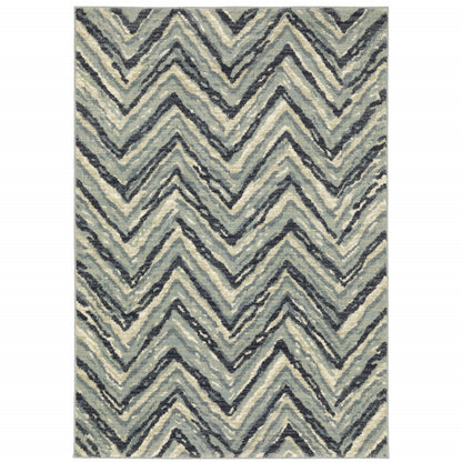 10 x 13 Blue Ivory Grey Beige & Light Blue Geometric Power Loom Stain Resistant Rug