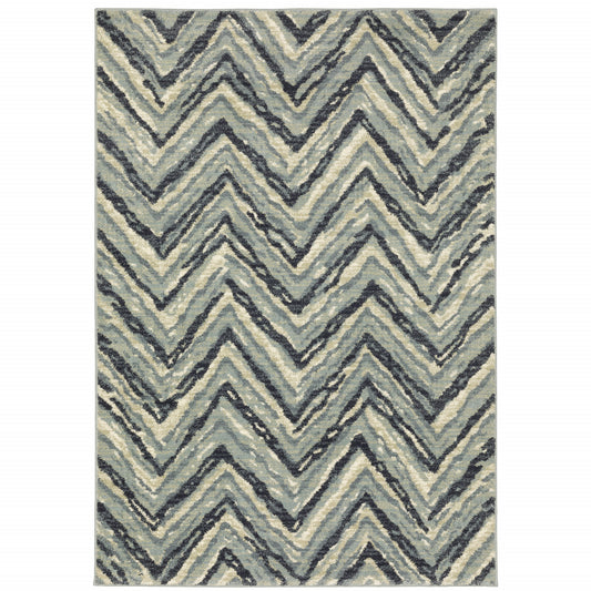 10 x 13 Blue Ivory Grey Beige & Light Blue Geometric Power Loom Stain Resistant Rug