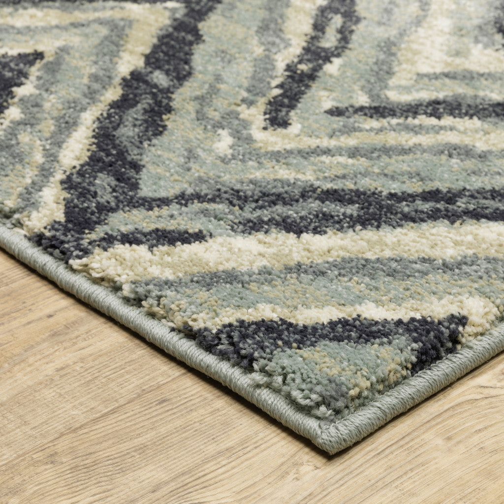 10 x 13 Blue Ivory Grey Beige & Light Blue Geometric Power Loom Stain Resistant Rug