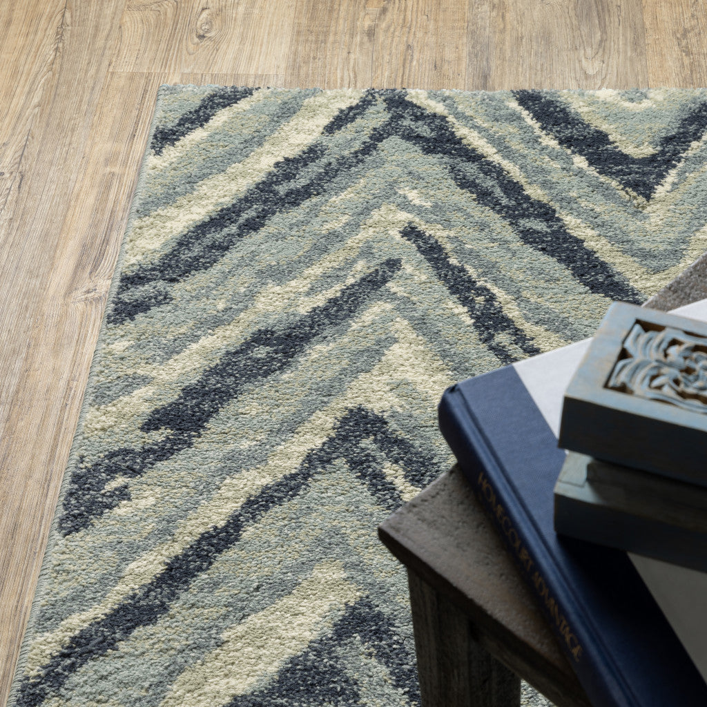 10 x 13 Blue Ivory Grey Beige & Light Blue Geometric Power Loom Stain Resistant Rug